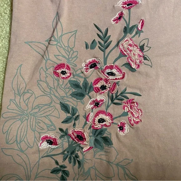 American sweetheart pink floral embroidery long sleeve tee - Picture 6 of 9